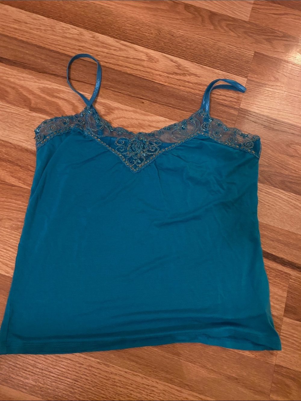 Teal Lace-Trim Cami Tank Top